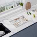 Aujen Silverware Organizer - Expandable Kitchen Drawer Organizer, Adjustable Utensil Organizer, Cutlery Tray for Forks, Knives, Multipurpose Kitchen Organizers and Storage Solution, White, Large