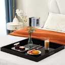 22×22 inches Oversized Black Acrylic Ottoman Tray Extra Large Decorative Tray Spill-Proof Serving Trays with Handles King-Size Safe Edge Organizer for Coffee Table Countertop Breakfast