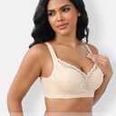 Womens Wireless Minimizer Bras Plus Size Lace Bralettes Nude 38DDD | No Underwire, Lightly Padded, Petal Pad, V Neck, Comfort Everyday Wear, Wirefree Supportive Bras for Large Bust, Size 36C-46G