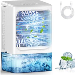 Portable Air Conditioners with 1500ml spray/hour Small Air Conditioner Mini Portable AC Unit 3 Speed Wind & 7 Colorful LED Light Cool Mist &Timer Evaporative Air Cooler for Bedroom/Home/Office/Car