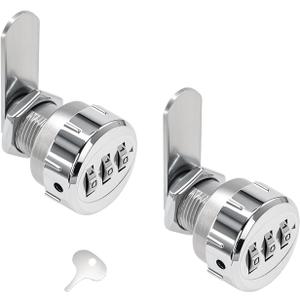 RV Cabinet Combination Lock2PCS, Metal Keyless Cam Lock for 1/2" Thick Door, 3-Digit Password Cylinder Lock for RV Interior Cabinets & Storage Compartments Silver