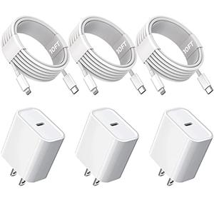 10FT iPhone Fast Charger,3Pack Extra Long[Apple MFi Certified]iPhone Charger Fast Charging Quick 10Foot USB C to Lightning Cable Cord Adapter Block for iPhone 14 Pro Max/14 Plus/13/12Mini/11/XS/X/iPad