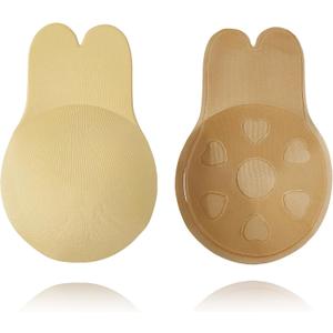 BOOSINI Adhesive Strapless Bra - Sticky Push Up Backless Invisible Bra with Nipple Covers Reusable Self-Adhesive Bras Beige L(1Pair)