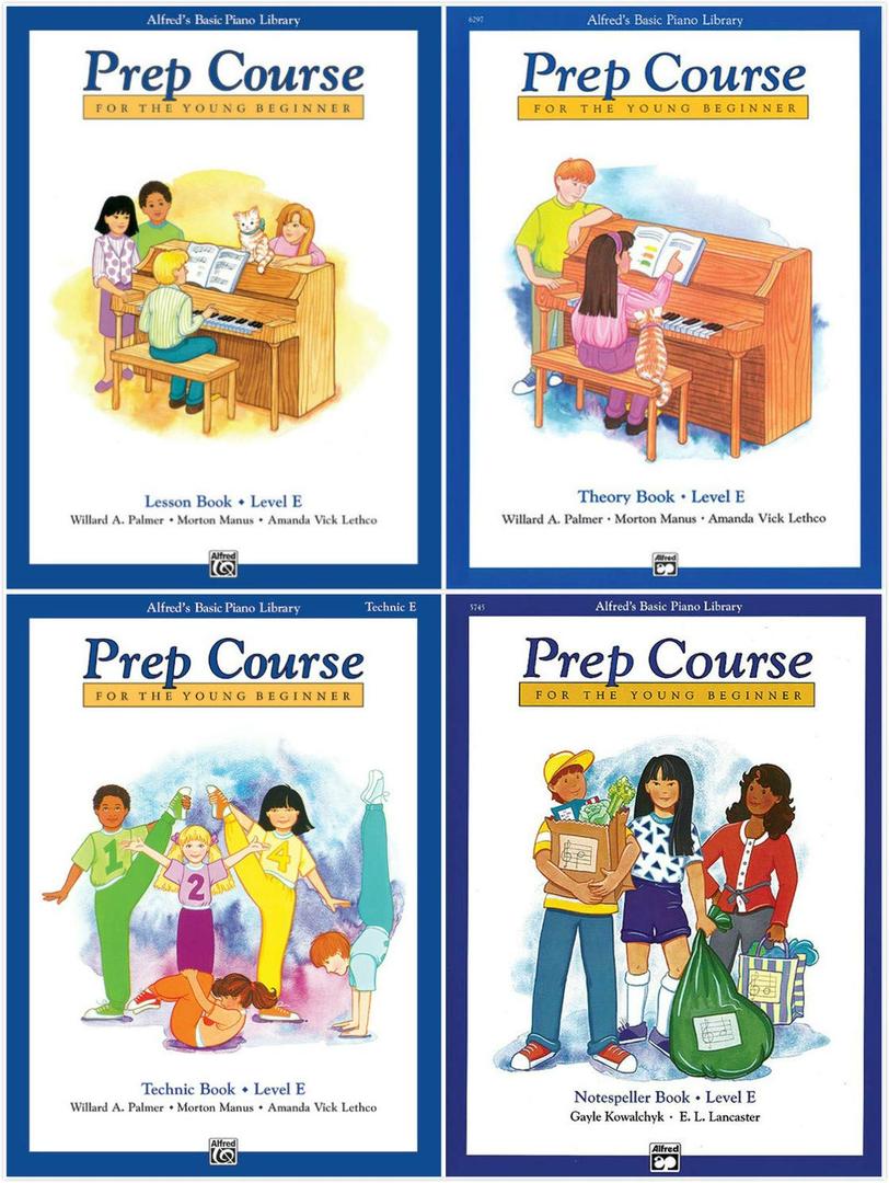 Alfred's Basic Piano Prep Course Level E Set (4 Books) - Lesson Book E, Theory Book E, Technic Book E, Notespeller Book E 9780739012758 9780739020241 9780739030608 9780739025000