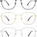 3-Pack Retro Square Reading Glasses for Men Women Classic Blue Light Blocking Computer Readers Metal Frame AM6123 (Shiny Black+gold+silver)