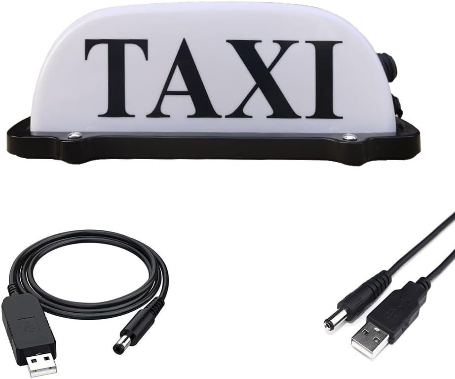 USB Rechargeable Battery Taxi Sign Light,Magnetic Waterproof Taxi Cab Roof Top Illuminated Light,LED Light with Sealed Base,White Light with White Shell