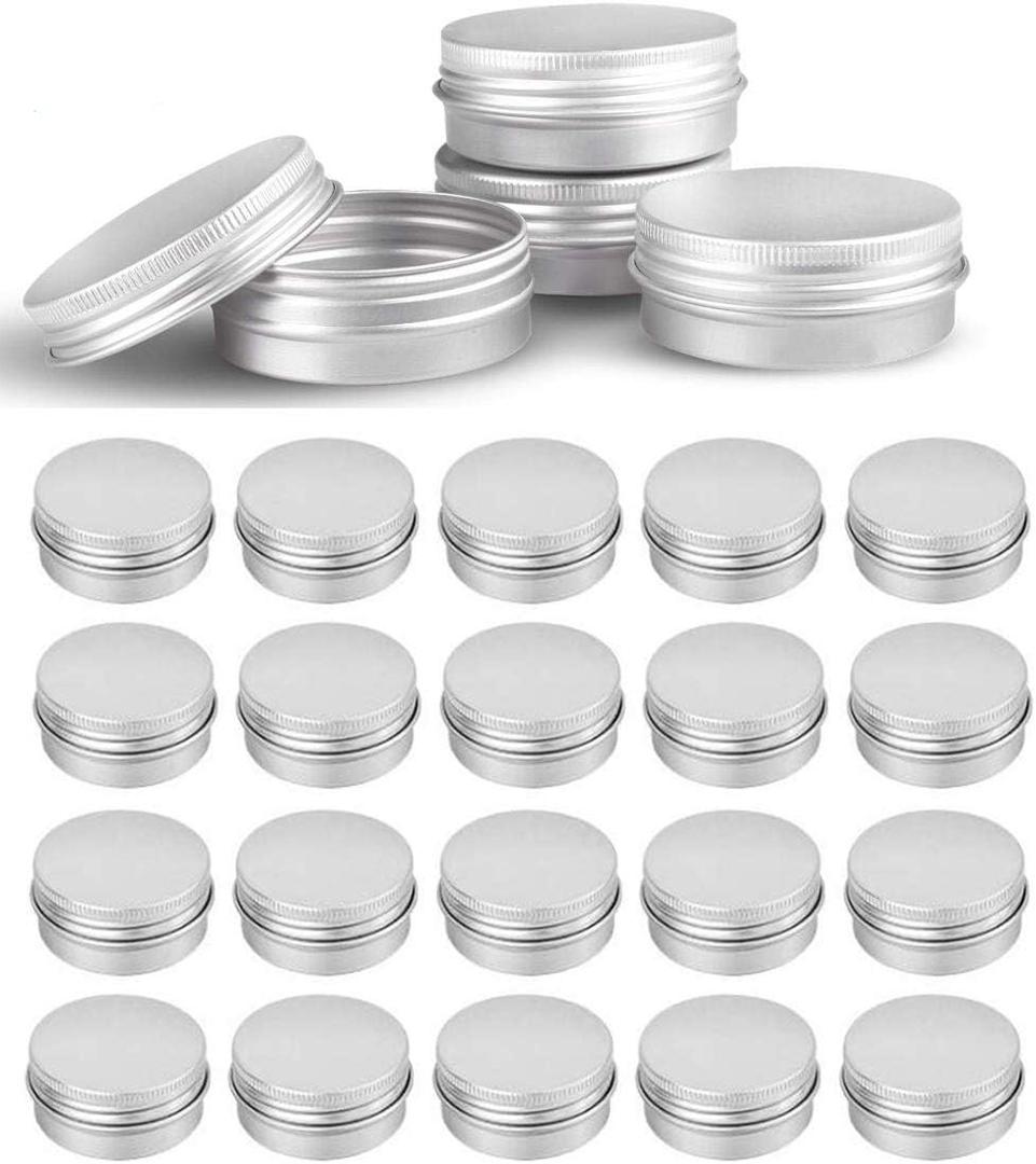 48 Pcs 1 oz Tins Silver Aluminum Tins Cans Top Round Steel tins Cans with Screw Lid Screw Lid Containers