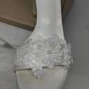 Women's Bridal Shoes Open Toe Mid Block Heel Lace Satin Ankle Strap Comfortable Wedding Dress Pump Sandals Size 40