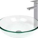 Bathroom Vessel Sink, Tempered Glass Vanity Round Bowl with Chrome Faucet and Pop up drain Set, Clear