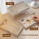 SPAKOWN Ring Box Display Holder, Clear Velvet Jewelry Storage Tray Organizer for Ring Stud Earring (Beige - 5 Drawers)