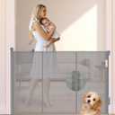 Reinforced Retractable Baby Gate, Extra 38" Tall, Extends up to 63" Wide, Hardwared Installation Mesh Gate for Stairs, Dog Gate, Child Pet Gate for Stairs, Doorways, Hallways, Indoo (Gray)