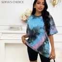 SOFIA'S CHOICE Women Tie Dye Off Shoulder Tops Workout Going Out Long Sleeve Shirts Multicoloured X-Small