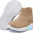MORENDL Toddler Light Up Walking Shoes Baby Non-Slip Sock Shoes Toddler Slip On Sneakers Boys & Girls (Beige)