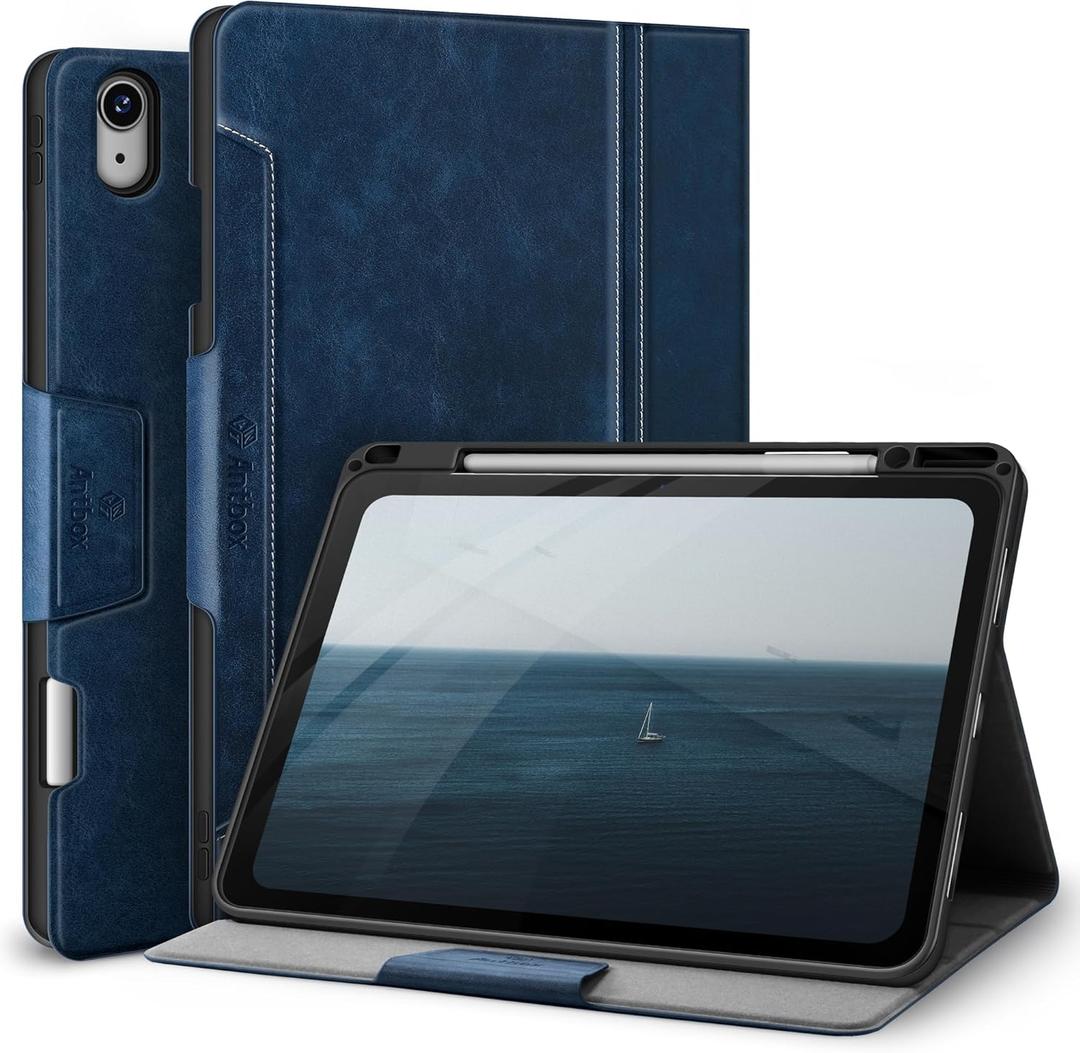 Antbox for iPad Air 13 Inch Case 2025 M3 /2024 M2, Built-in Pencil Holder, Fully Supports Pencil Pro and Pencil (USB-C), Auto Sleep/Wake Function PU Leather iPad Air 13'' Cover (Blue)