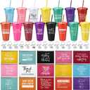Pickmesh 15 Sets Employee Appreciation Gifts Multi Color 24 oz Plastic Travel Tumbler with Inspirational Canvas Bag and Keychain Thank You Gift for Christmas Coworker Team Nurse Teacher(Stylish)
