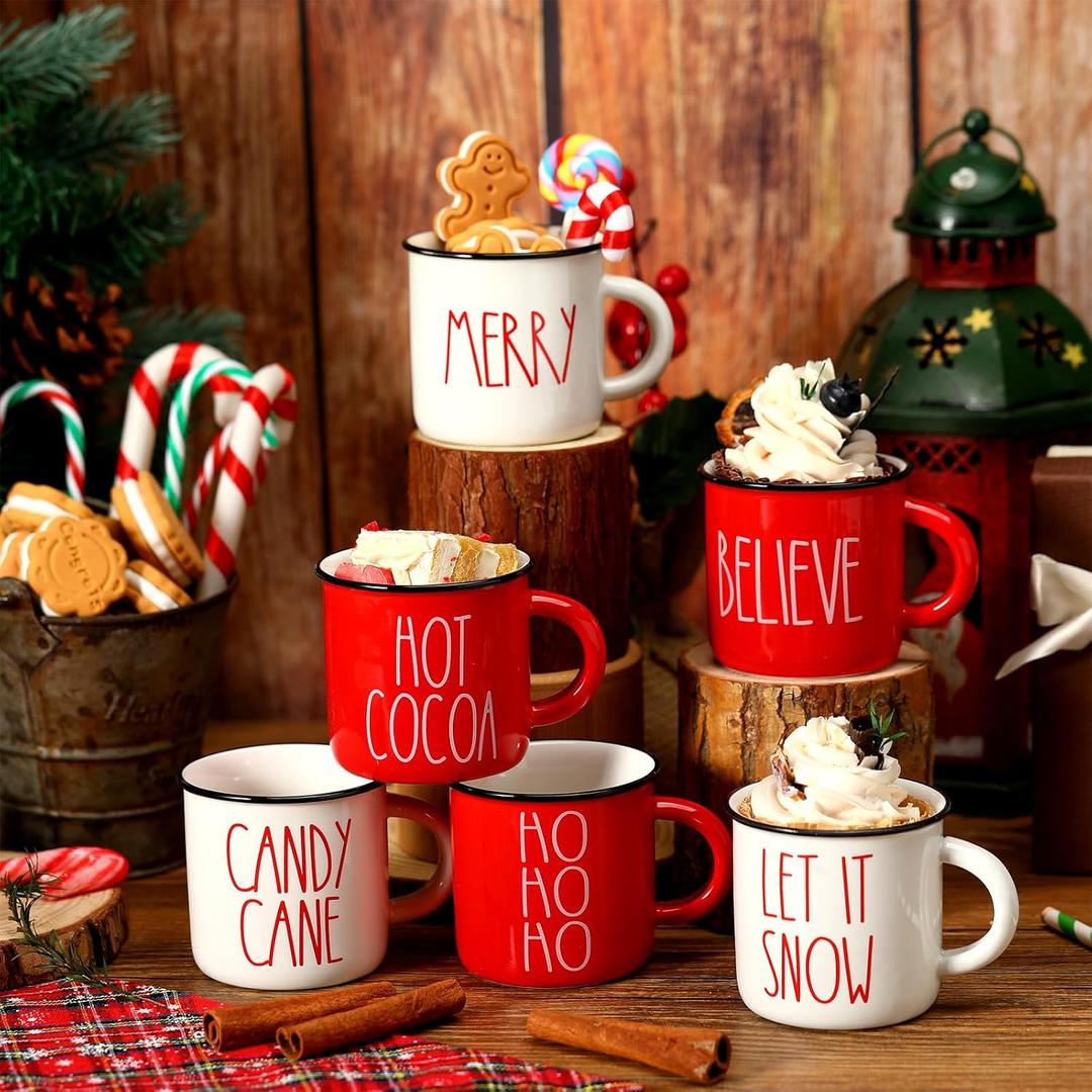 Suttmin 6 Pcs Christmas Gifts Mini Coffee Mug Hot Cocoa Mini Coffee Cups for Tiered Tray Decor Red White Xmas Hot Chocolate Decor for Winter Christmas Table Centerpieces Housewarming Gift