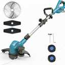 Cordless Weed Wacker & Edger Compatible with Makita 18V Battery, 3-In-1 Folding 150cm/59in Brushless Electric String Trimmer, Grass Cutter with 3 Types Blade for Lawn, Yard & Bush Trimming(No Battery) (Blue)