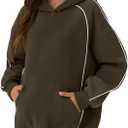 ZAFUL Women's Seam Oversized Hoodies Fleece Comfy Sweatshirts Fall Fashion Casual Pullover Tops 2025 Winter Clothes (Brown, S)