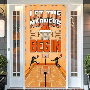 College Basketball Party Decorations Banner Door Cover, 6x2.9 FT Let the Madness Begin Door Banner Decorations, Basketball Theme Party Supplies for Classroom, Basketball Party Decorations Outdoor