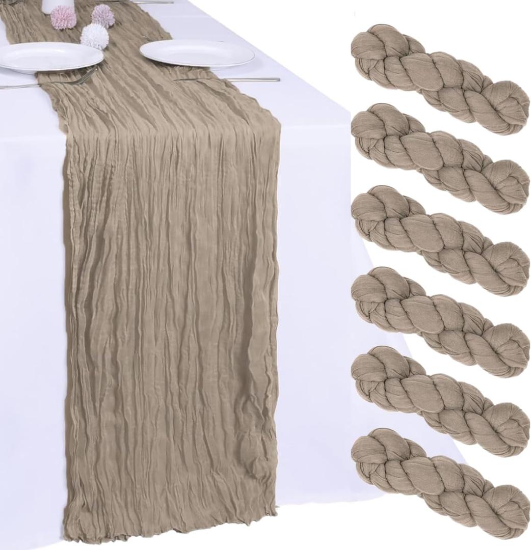 6Pcs Khaki Cheesecloth Table Runner 120 Inch10FT Nude Rustic Boho Cheesecloth Table Runnerfor Wedding Party Baby Shower Birthday Home Decor Holiday Decorations