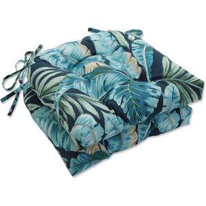 Pillow Perfect Outdoor/Indoor Chair Pads, 17" x 17.5", Blue Tortola Midnight 2 Count