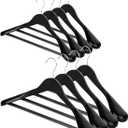 AMKUFO Wide Shoulder Wooden Hangers 8 Pack Coat Hangers with Non Slip Pants Bar, Heavy Duty Suit Hangers Wood Clothes Hangers with Smooth Finish 360 Swivel Hook for Sweater Jackets Shirts Black