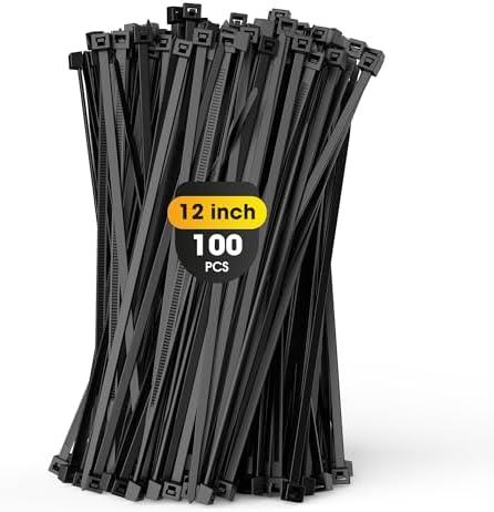 Zip Ties Heavy Duty, 【250 LBS 】100PCS 12 Inch High Load Cable Ties，Large Tensile Strength 0.5 Inch Width，Extra Large Wire Ties Adjustable Nylon Tie Wraps for Indoor Outdoor