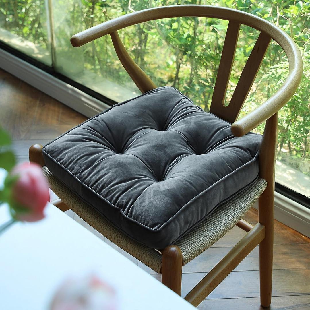 vctops Soft Velvet Chair Pads with Ties Comfy Solid Seat Cushion for Dining Chairs, Office Chairs, Hardwood Floors (Silver Grey, 16"x16")