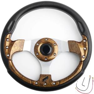 Vintage Wood Grain Golf Cart Steering Wheel for Club Car DS and Club Car Precedent Tempo Yamaha EZGO Steering Wheel with Polyurethane Grip