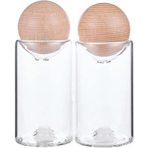 Santa Barbara Design Studio Salt & Pepper Shakers Sleek Kitchen Essentials, 3.25" Tall, Glass/Beech Wood