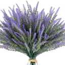 12 Bundles Artificial Lavender Outdoor Flowers Fake Plastic Purple Flower Outside UV Resistant for Home Kitchen Wedding Indoor Outdoor Decor
