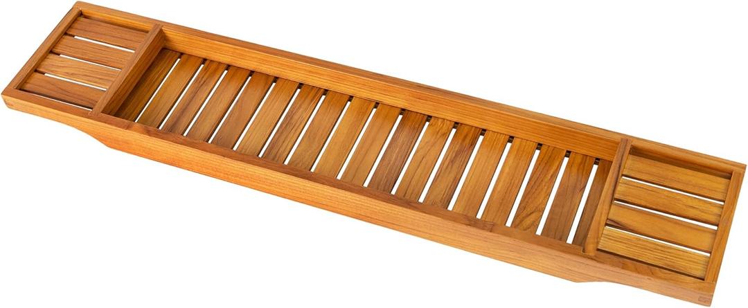 VaeFae Teak Bathtub Tray, Wooden Bath Caddy for Bathtub, Bath Tub Wood Table for Tub (33.8" x 6" x 1.8")