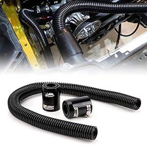 iRKY 36" Stainless Steel Radiator Hose Flexible Universal Water Hoses Adapter Coolant Radiator Hose Kit With 2Pcs Chrome Caps Black