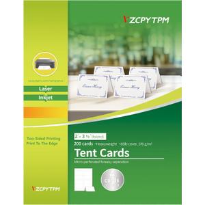 200 Tent Card,Printable Place Cards for Table Setting,2x3.5 Inches,Name Cards for Laser or Inkjet Printers,Wedding,Dinner Party,Buffet,50 Sheets