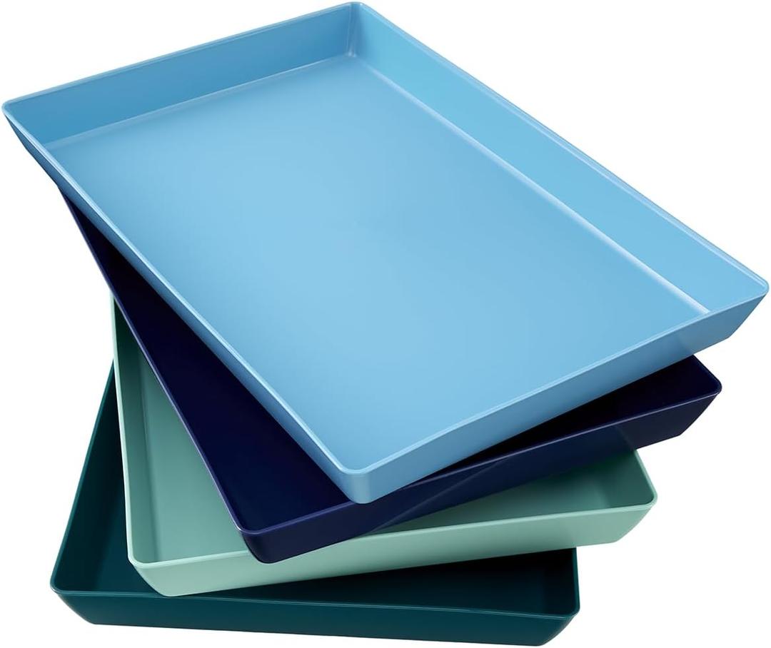 US Acrylic Coastal Plastic Serving Trays (Set of 4) 15 x 10 | Large Unbreakable Reusable Rectangular Party Platters | Serve Appetizers, Fruit, Veggies, & Desserts | BPA-Free & Made in USA