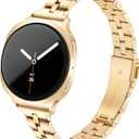 Melyis Slim Metal Band Fits for Samsung Galaxy Watch 7 6 5 4 FE 40mm 44mm/Galaxy Watch 8 6 4 Classic, 20mm Stainless Steel Galaxy 8 Watch bands for Women, Thin Band for Samsung Watch Bands-Gold