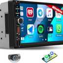 Double Din Car Stereo Wireless Apple Carplay and Android Auto, 7 Inch Touch Screen Radio with Bluetooth, 2 Din MP5 Car Multimedia Player Support USB Type-C Charging EQ FM Radio Backup Camera