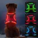 MASBRILL Light Up Dog Harness - LED No Pull, Rechargeable, Adjustable, Illuminated & Reflective Vest for Small, Medium & Large Dogs (Red)