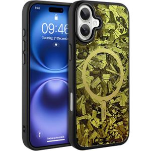 AIGOMARA Magnetic for iPhone 16 Case, Compatible with Magsafe, Glossy Slim Hard PC Back Soft TPU Bumper Protective Shockproof Phone Case, Gold