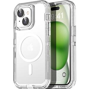 AICase for iPhone 15 Case Clear Compatible with MagSafe 3 in 1 Heavy Duty Drop Protection Full Body Rugged Shockproof/Dust Proof 3-Layer Military Protective Tough Durable Cover 6.1"_1