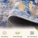 RELEANY Washable Runner 3'x12' Abstract Area Rug for Hallway Blue Gold | carpet for kitchen, entryway, bathroom, living room, bedroom, printed pattern, non-slip, soft, stain-resistant, easy to clean