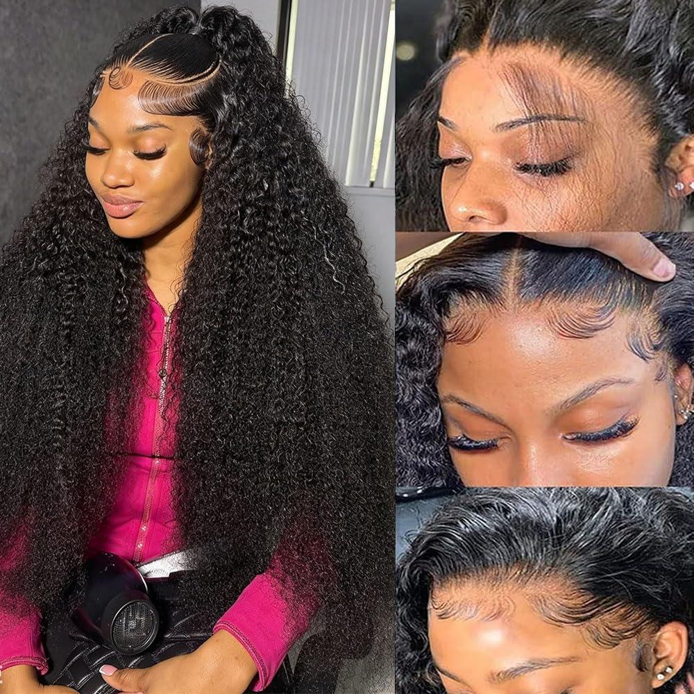 28 Inch Deep Wave Lace Front Wigs Human Hair 13x6 HD Transparent Lace Front Wigs Human Hair Pre Plucked 200% Density Curly Human Hair Wig For Women Deep Wave Wigs Natural Black Color