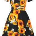 GOOBGS Women's 1950s Vintage Puff Sleeves Cocktail Rockabilly Swing Retro Dress with Pockets New (M)