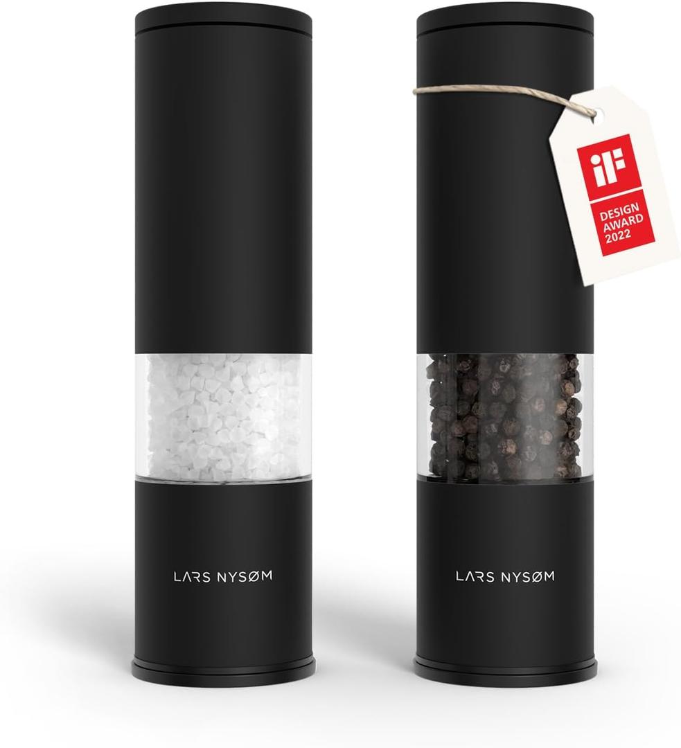 LARS NYSM Salt and Pepper Grinder Set Manual, Stainless Steel Salt and Pepper Mills with Adjustable Ceramic Grinder I Design Spice Shakers (Carbon Black)