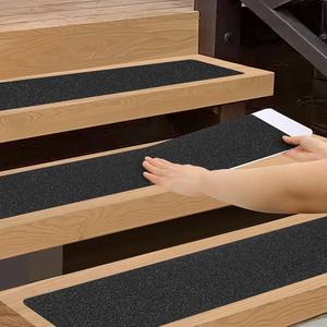 Outdoor Stair Treads Non-Slip Step Strips for Wooden Steps 10 Pack 8” x 30” Anti Slip Grip Tape Precut for Outside Stairs, Non Skid Stair Tread Mats Weather Resistant for Outdoors, Black