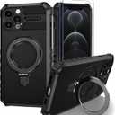 for iPhone 12 Pro Max Magnetic Case [Compatible with MagSafe] with 2 Tempered Glass Screen Protectors with Ring Kickstand,Military Grade Heavy Duty for iPhone 12 Pro Max Case 6.7'' Black