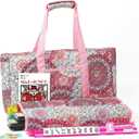 American Mahjong Tile Set with Pink Printed Carrying Bag, 166 Premium Tiles, 4 All-in-One Color Racks/Pushers, Mah Jongg Sets, Mahjong Game Set for Travel, Christmas, Birthday Gifts