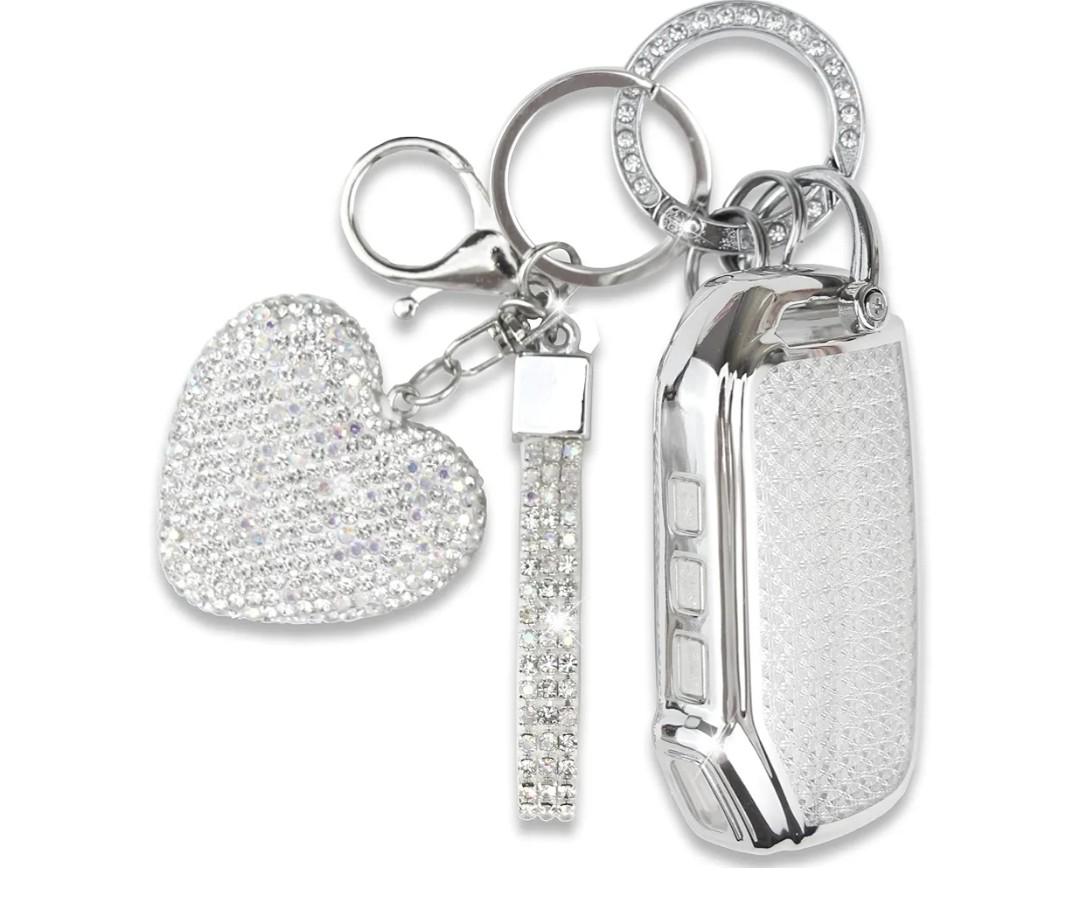 Key Fob Cover with Heart Keychain, Car Key Shell Compatible with Kia 2020-2022 Soul 2019-2021 Forte 2020-2021 Telluride K5 2021-2022 Seltos NIRO Sportage Sorento Protector (Silver)