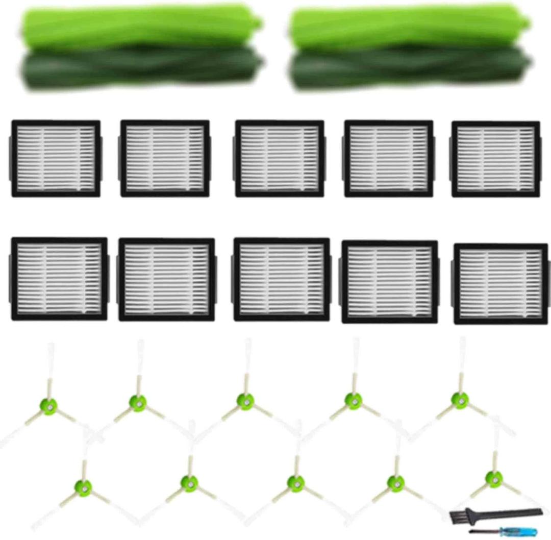 24PK Replacement Parts Kit for iRobot Roomba i7 i7+ i1 i3 i4 i5 i6 i8 J5 J6 J7 J9 Plus E5 E6 Vacuum, Rubber Brushes & High-Efficiency HEPA Filters & Edge-Sweeping Side Brushes