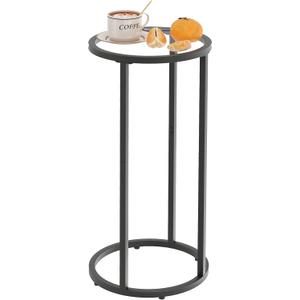 Easy Paws Round Side Table,Glass C Table,Couch End Table, Tempered Glass Snack Table with Metal Frame, Sofa Couch Bedside Table,TV Tray Table for Small Space(Black) (Single)